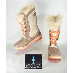 Sorel Kids Youth Cream Tan Orange Tofino II Waterproof Winter Snow Boots Sz 4